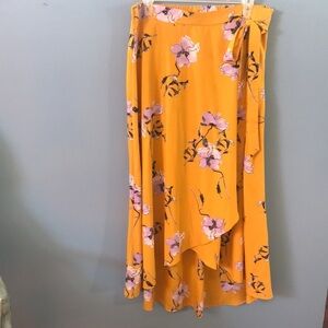 Lelis yellow floral asymmetric maxi skirt size XL